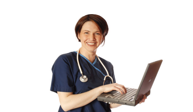 nurse holding a laptop